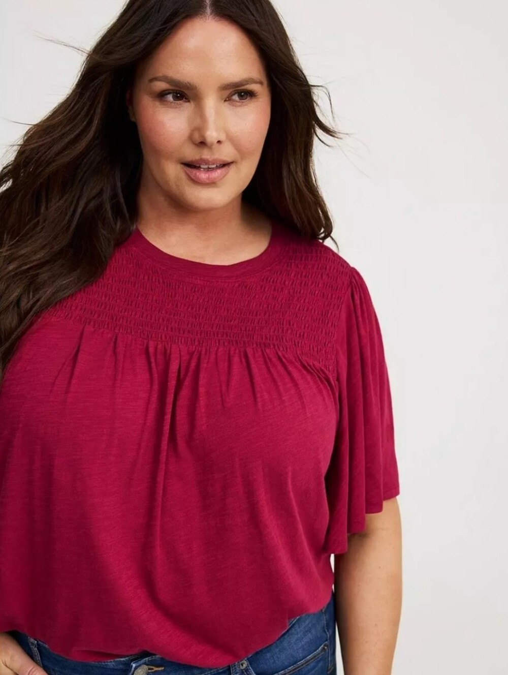 Torrid Berry Smocked Yoke Short Sleeve Top Size 1